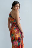 Asymmetrical Pleated Maxi Dress in Multi