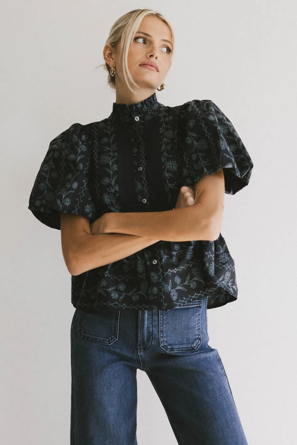 Stassi Printed Blouse in Navy FINAL SALE