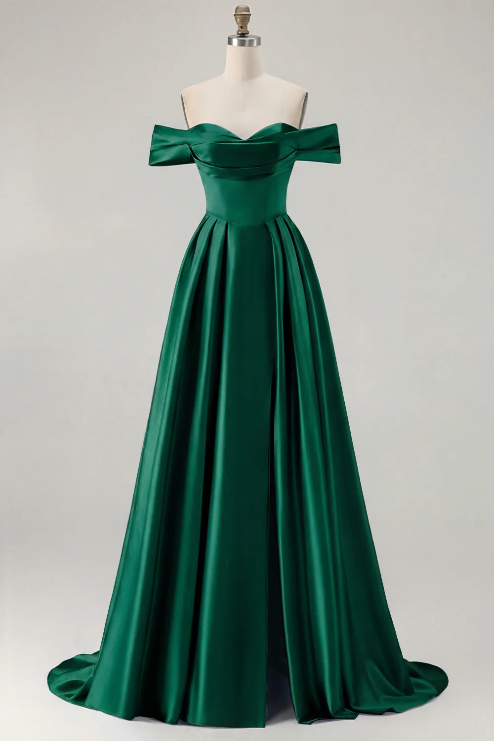 Off the Shoulder A Line Blue Satin Long Bridesmaid Dress with Slit