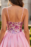 Pink Floral A Line Sequin Short Homecoming Dress