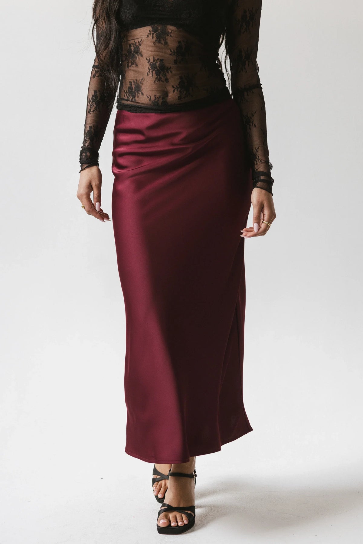 Tory Satin Maxi Skirt in Burgundy