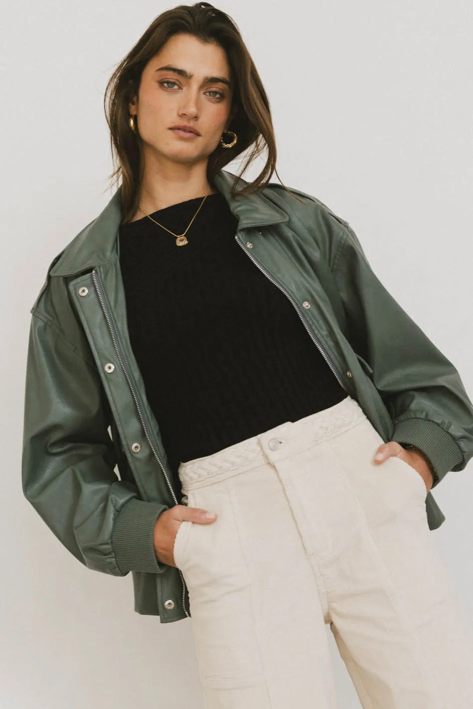 Call Me Back Vegan Jacket in Olive FINAL SALE