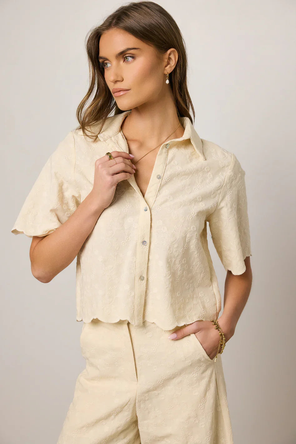 Perrie Floral Button Up in Cream FINAL SALE