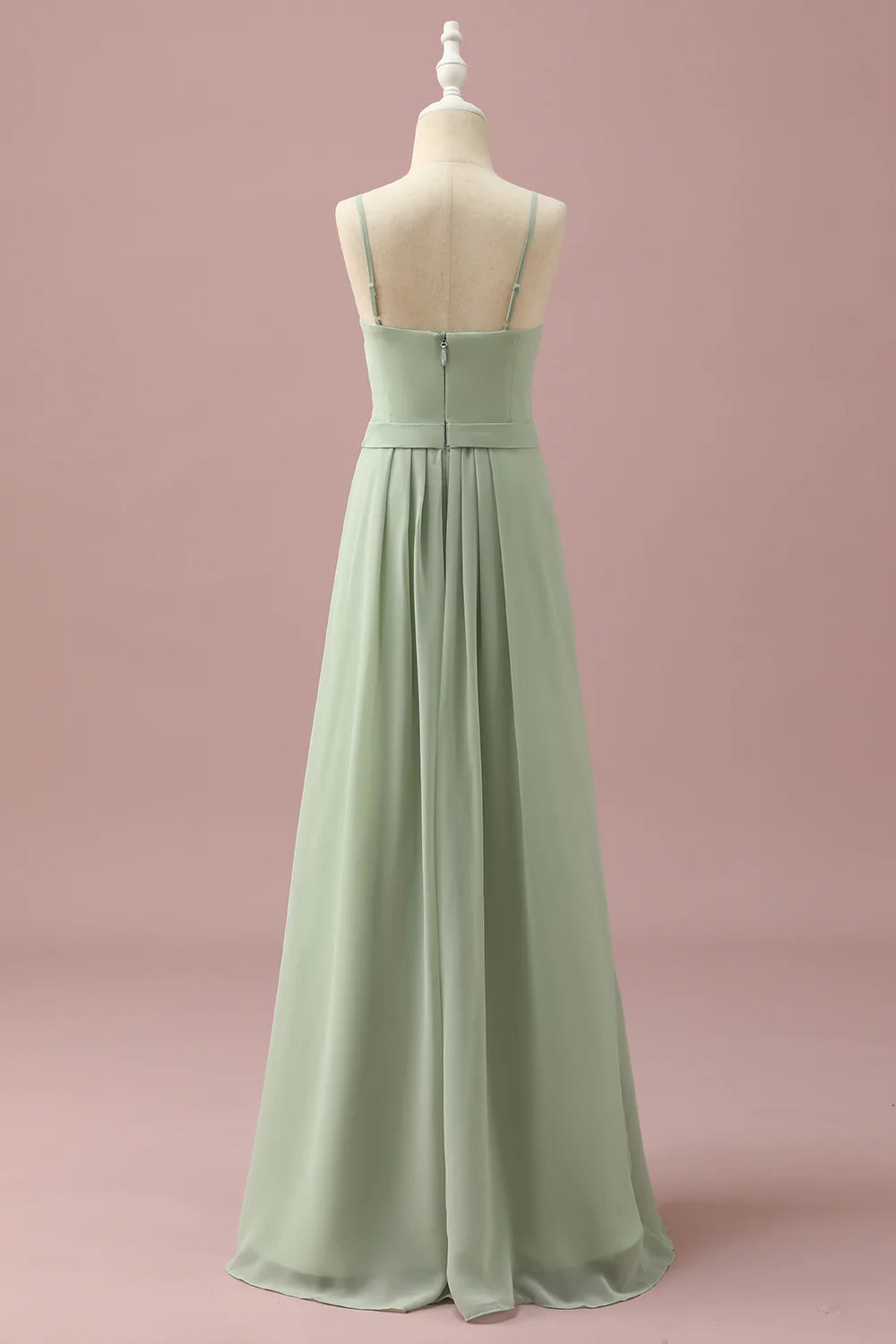 Dusty Sage Round Neck Chiffon Junior Bridesmaid Dress With Cascading Ruffles