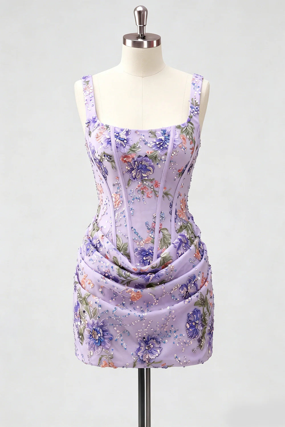 Black Corset Bodycon Sequin Floral Short Homecoming Dress