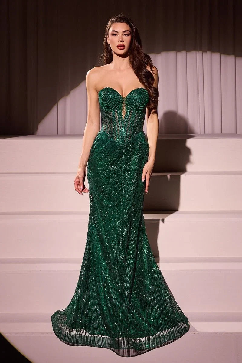 Maddox Gown Emerald STRAPLESS GLITTER EMBELLISHED GOWN