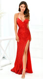 Eclipse Gown Red V Neck Sequin Dress