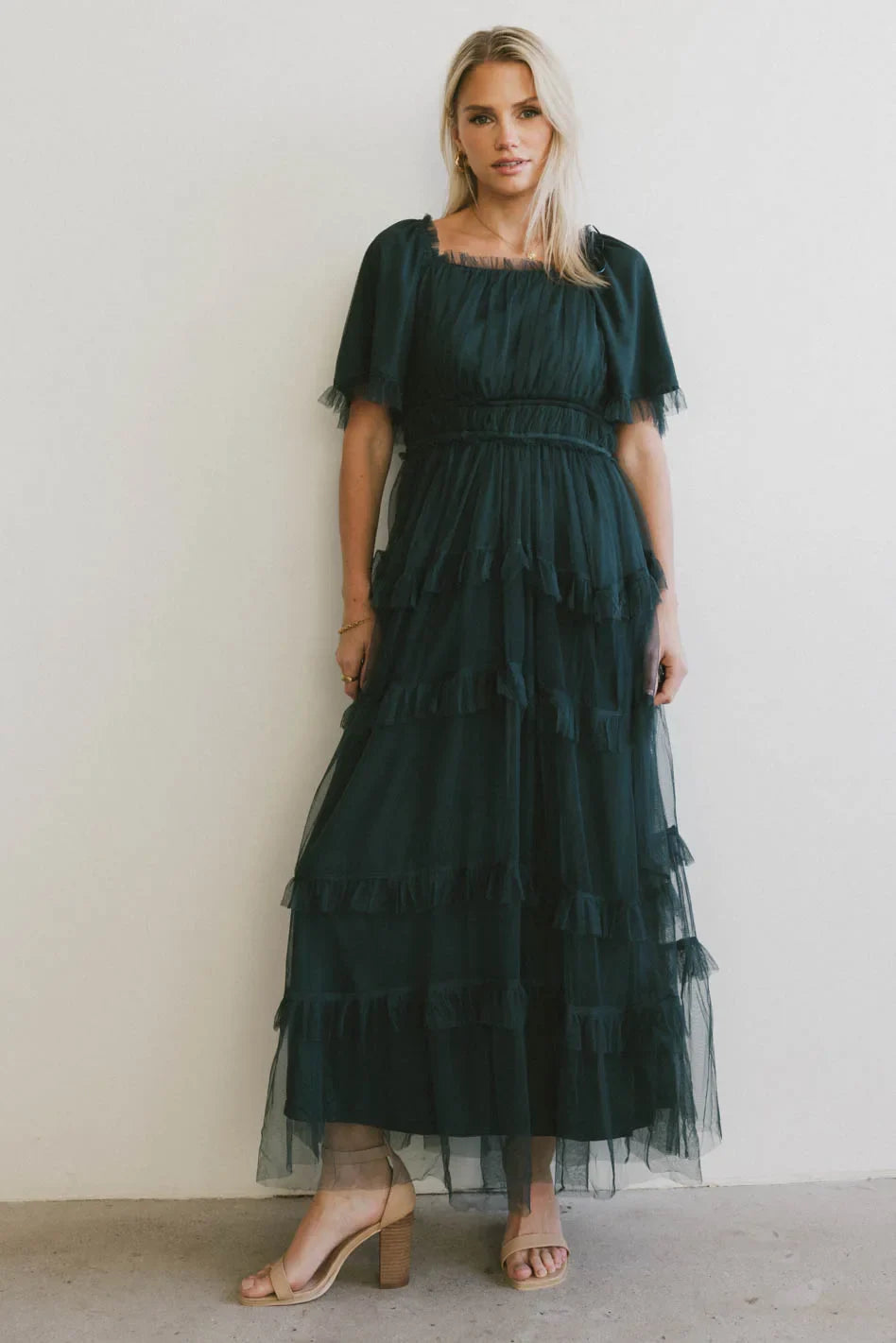Eugena Ruffled Maxi Dress in Hunter Green FINAL SALE