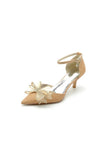 Ankle Strap Pointed Toe Glitter Crystal Wedding Shoes with Bow
