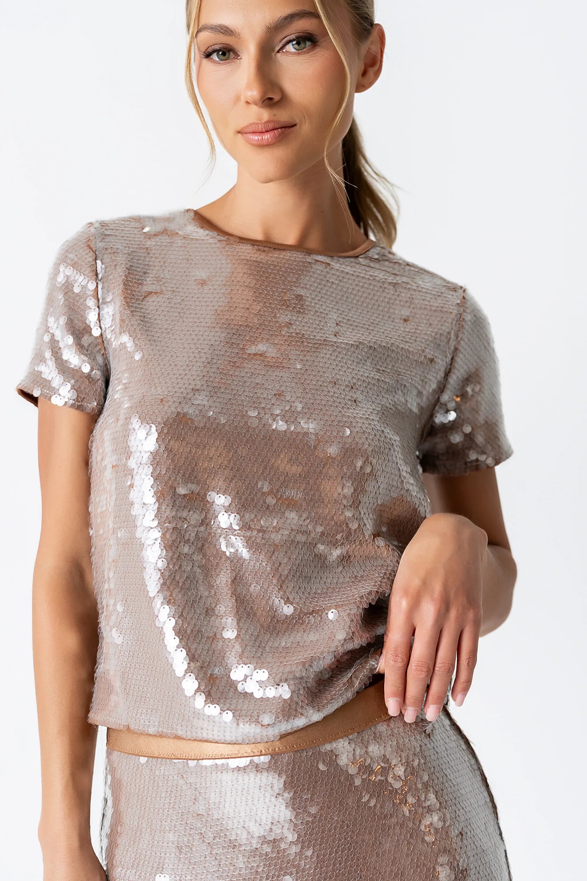 Presley Sequin Top in Tan