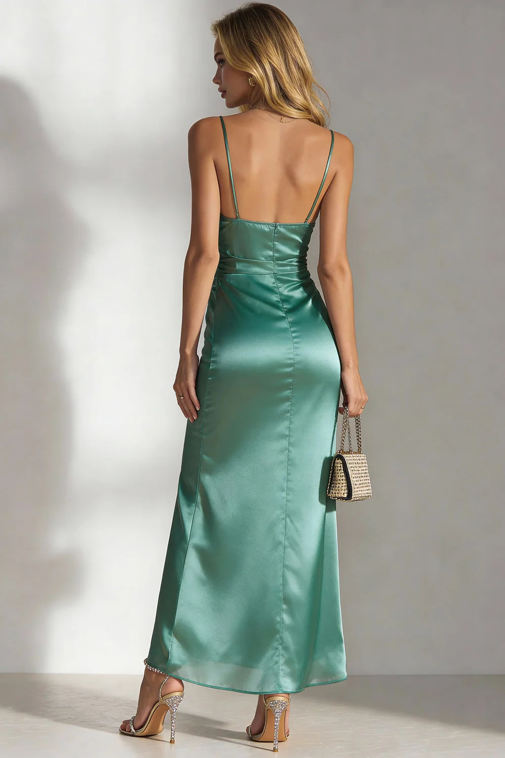 Emerald Green Mermaid Ruched Formal Dress with Slit