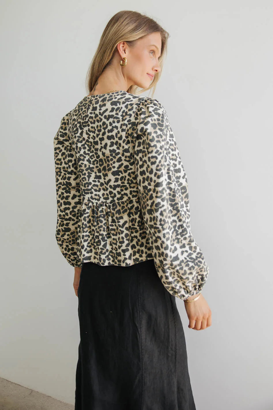 Maggie Peplum Tie Blouse in Leopard FINAL SALE