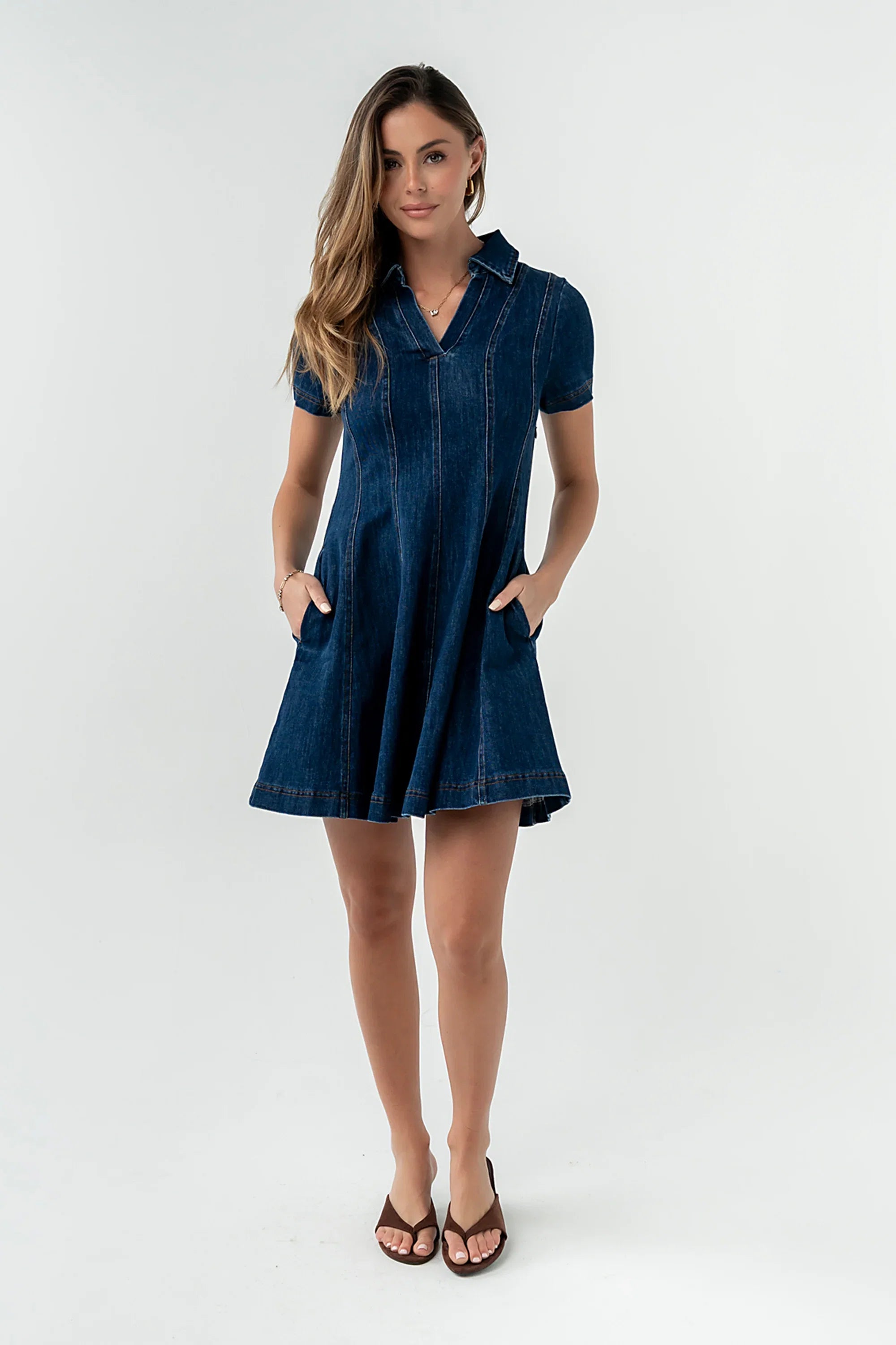 Carlie Denim Mini Dress in Dark Wash