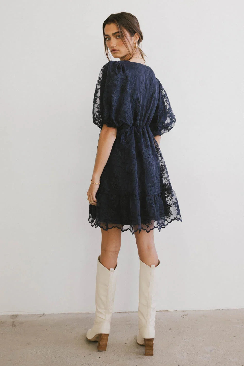 Tiana Embroidered Mini Dress in Navy FINAL SALE