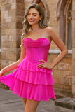 Fuchsia Tiered A Line Sweetheart Corset Short Homecoming Dress