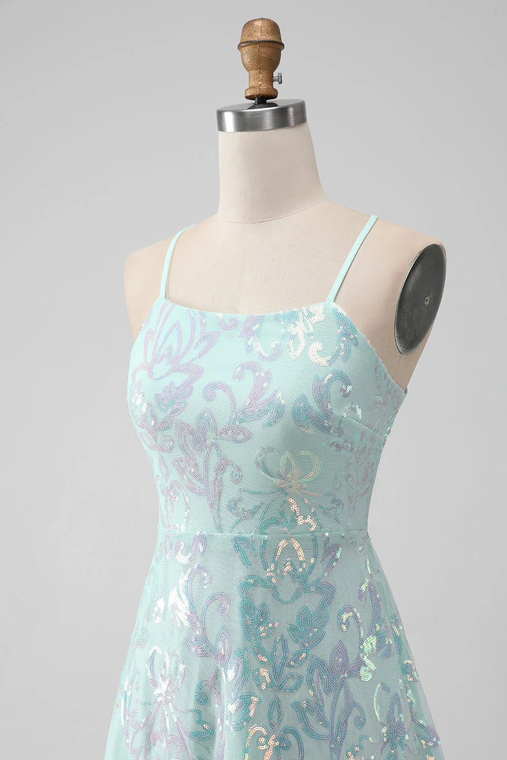 Mint A Line Sequins Short Homecoming Dress with Lace up Back