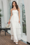 A Line Strapless Tiered Long Chiffon Maxi White Dress