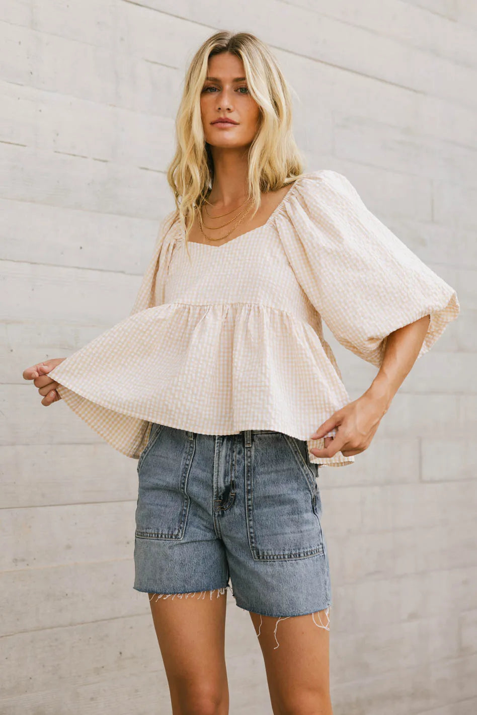 Delilah Gingham Peplum Top FINAL SALE