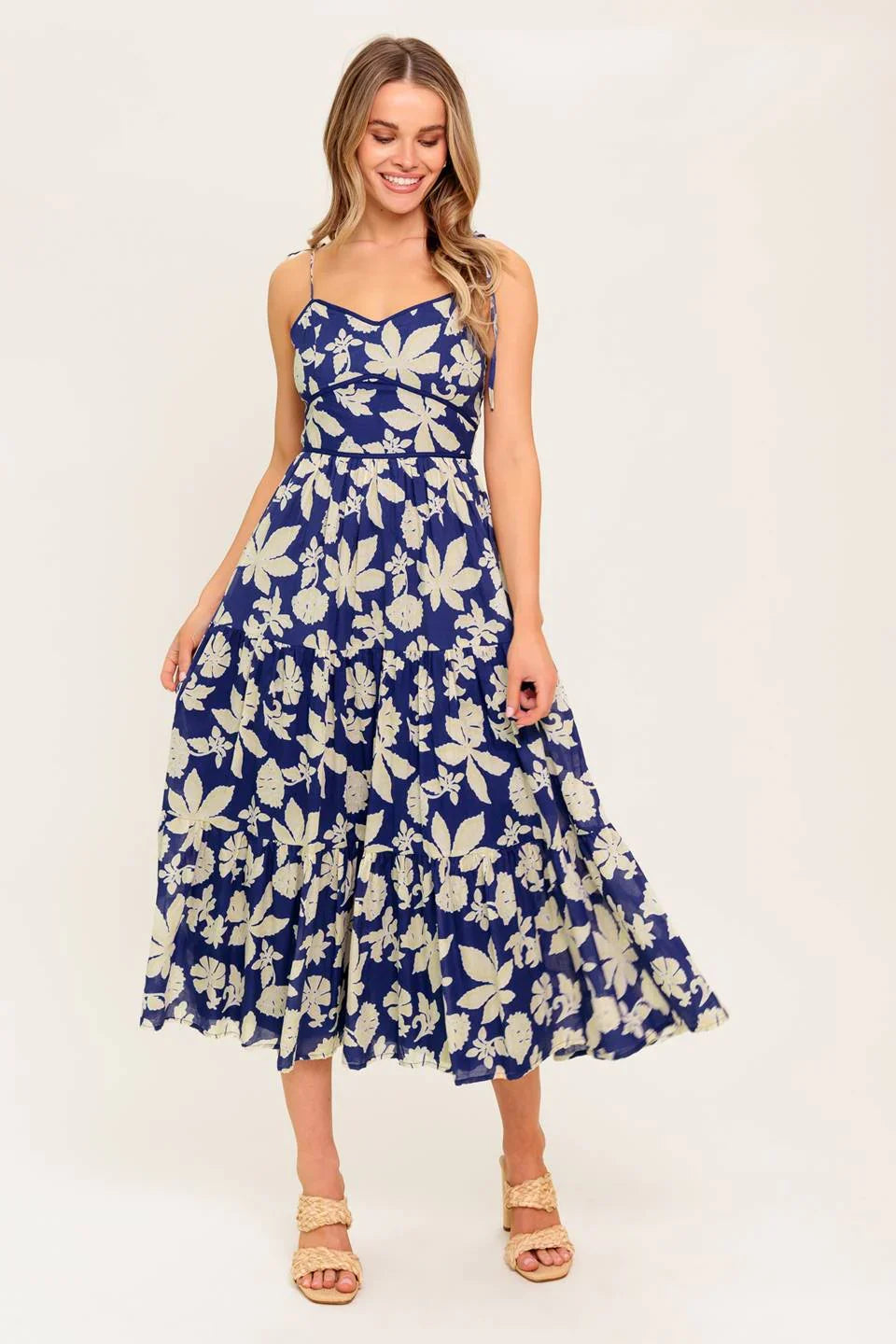 PETALS IN THE WIND MIDI DRESS NAVY FINAL SALE