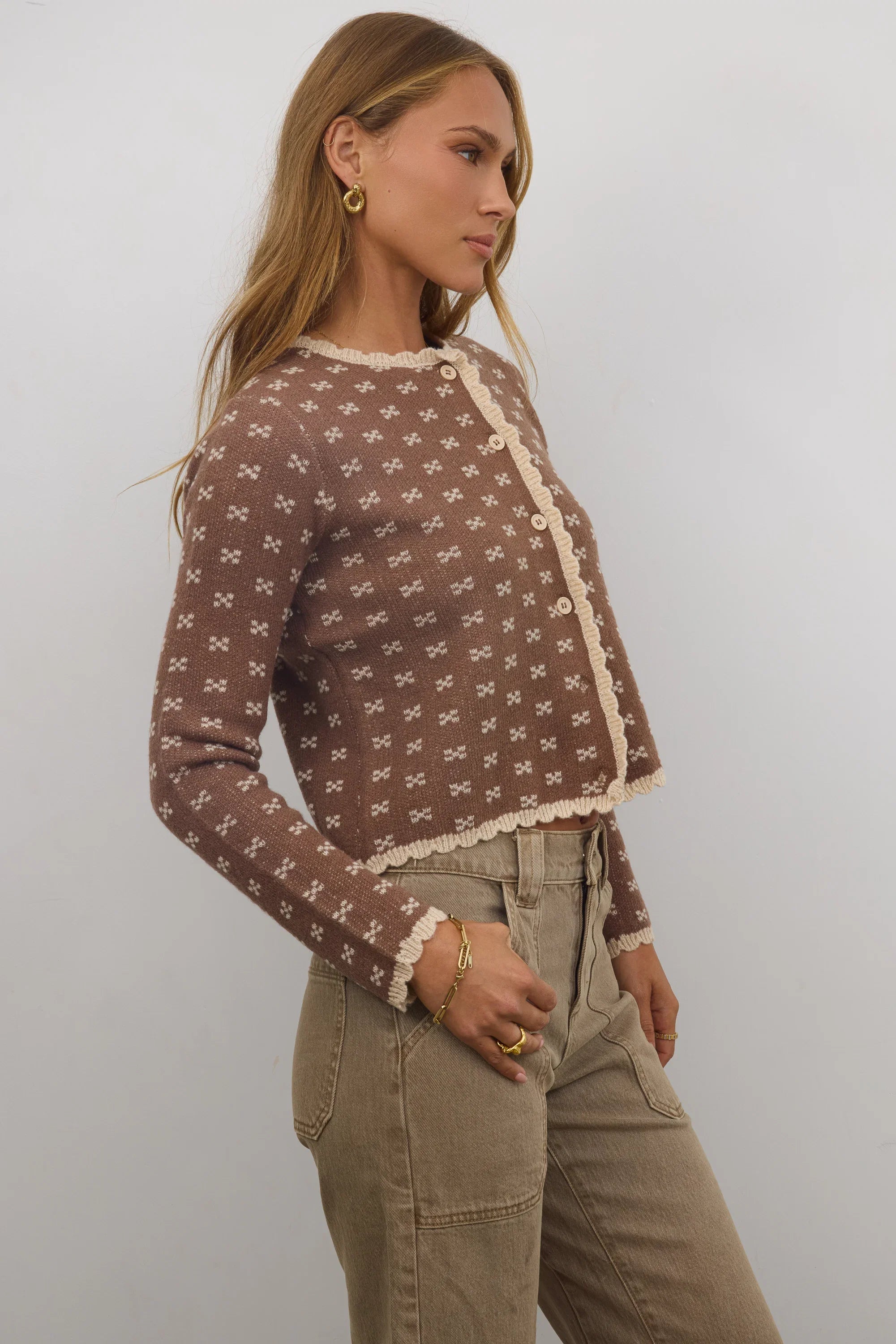 Courtney Scalloped Cardigan in Mocha FINAL SALE