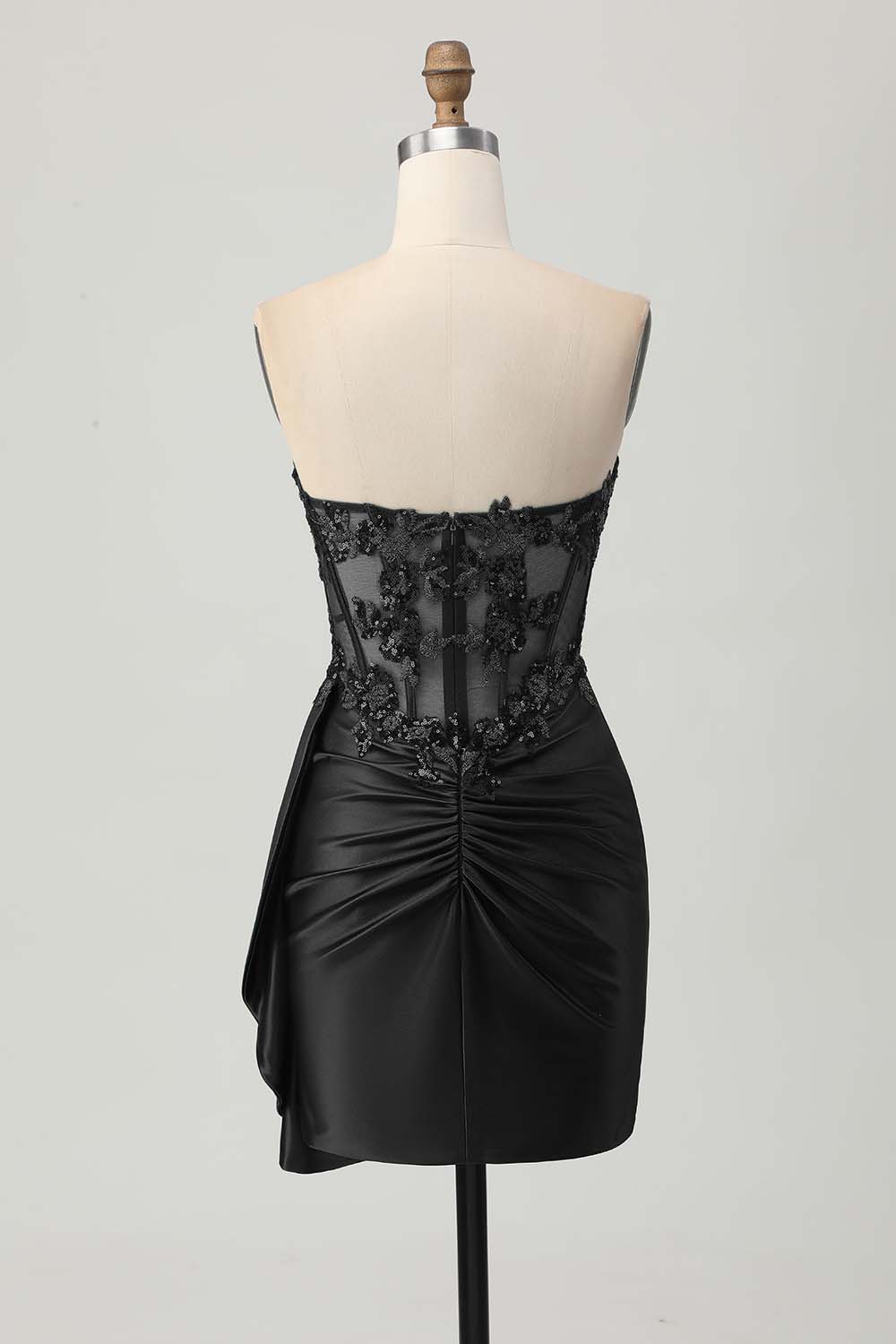 Dark Navy Strapless Sequins Tight Short Homecoming Dress with Side Cape