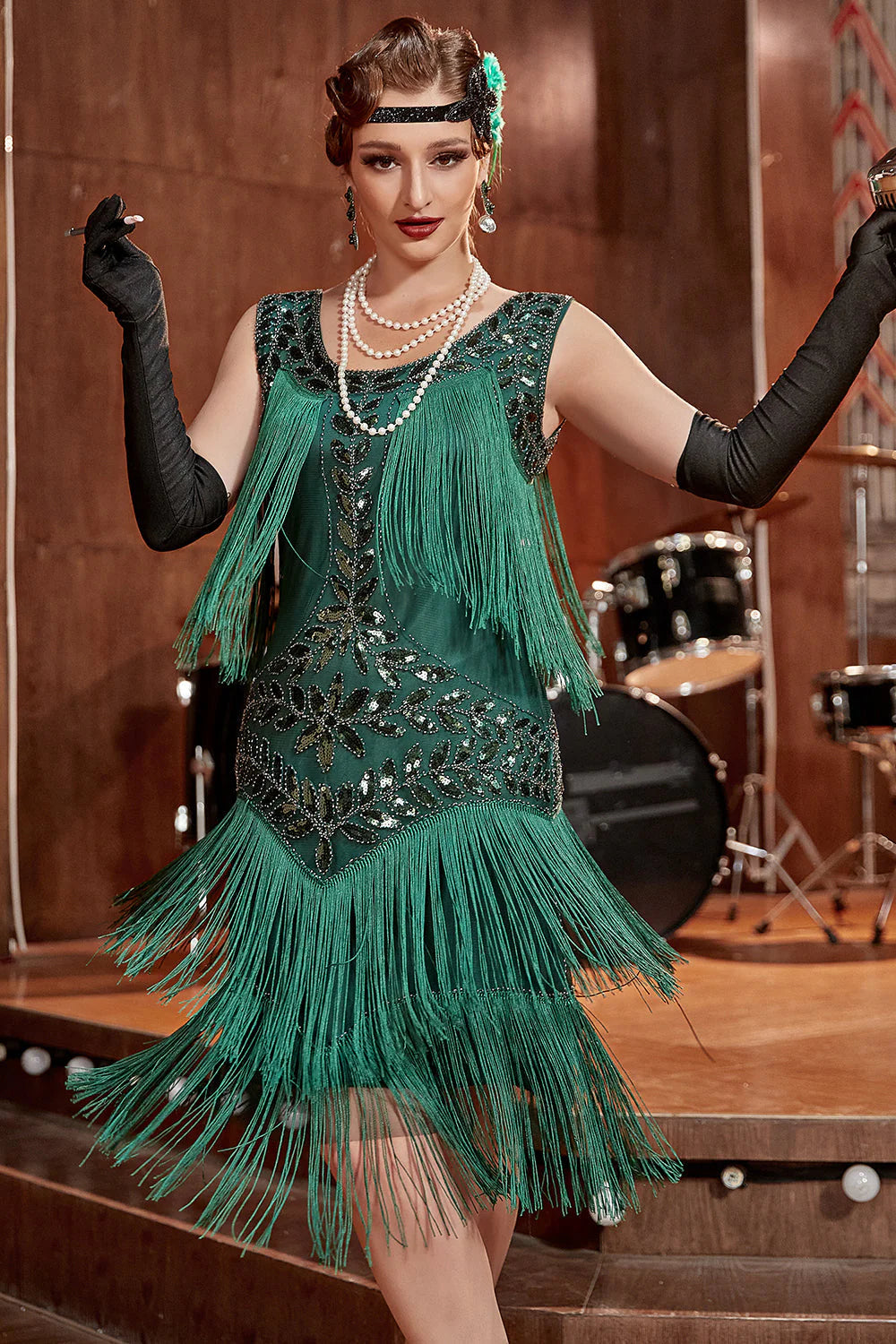 Blue Apricot Gatsby Party Dress with Sequins and Fringes