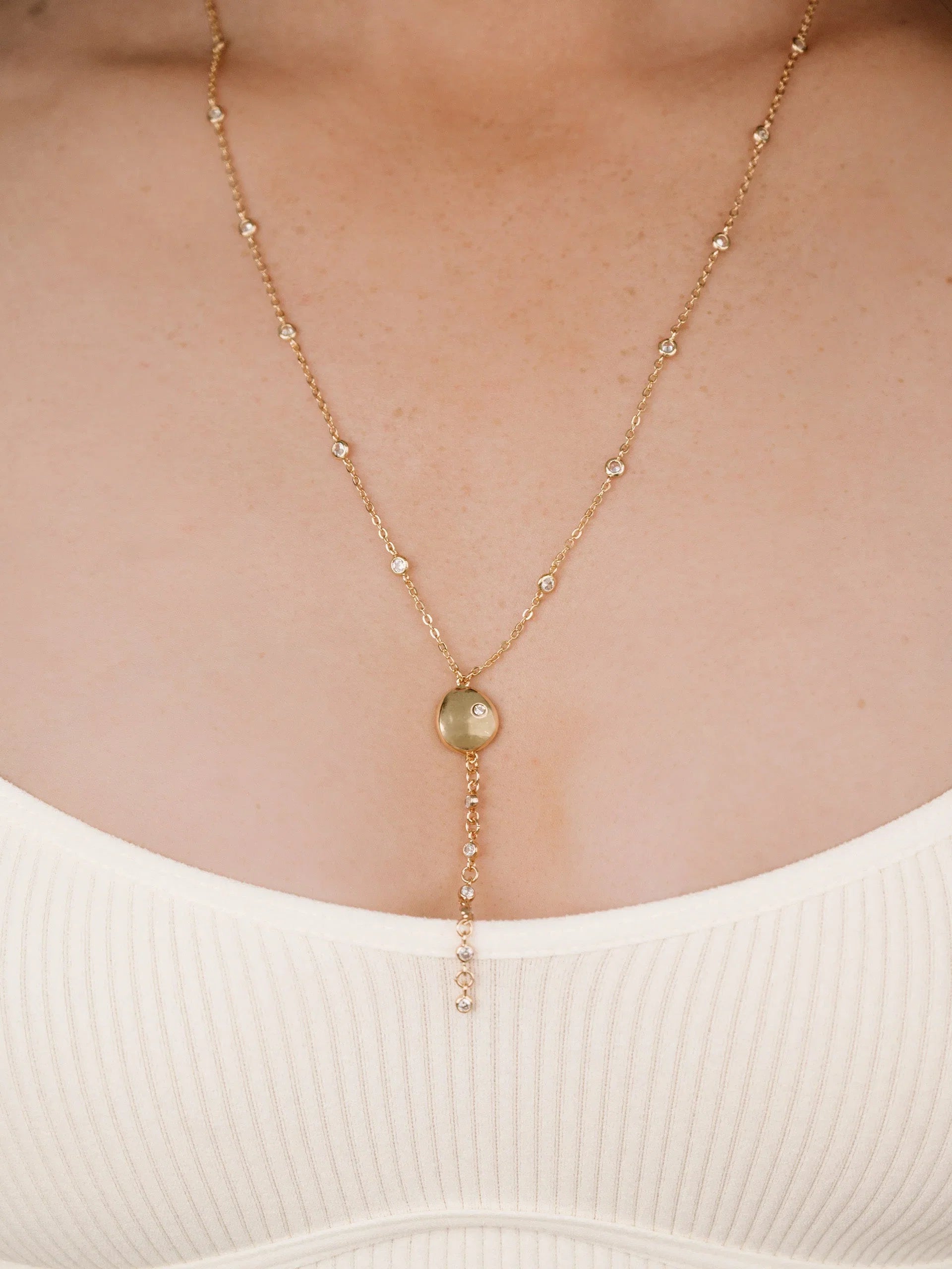 Polished Pebble Crystal Chain Lariat