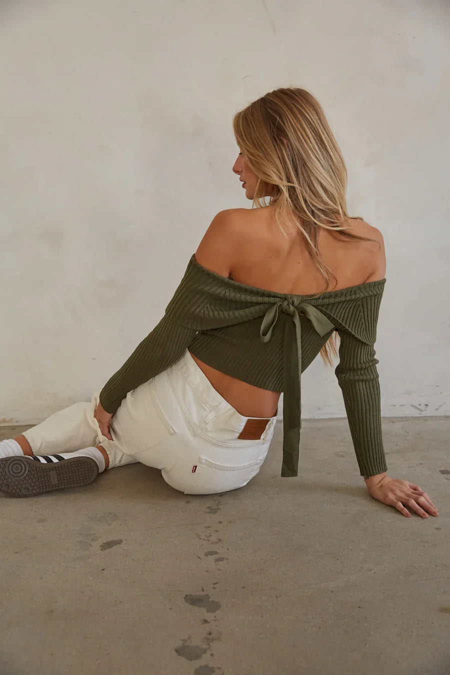 Kara Off the Shoulder Bow Back Sweater