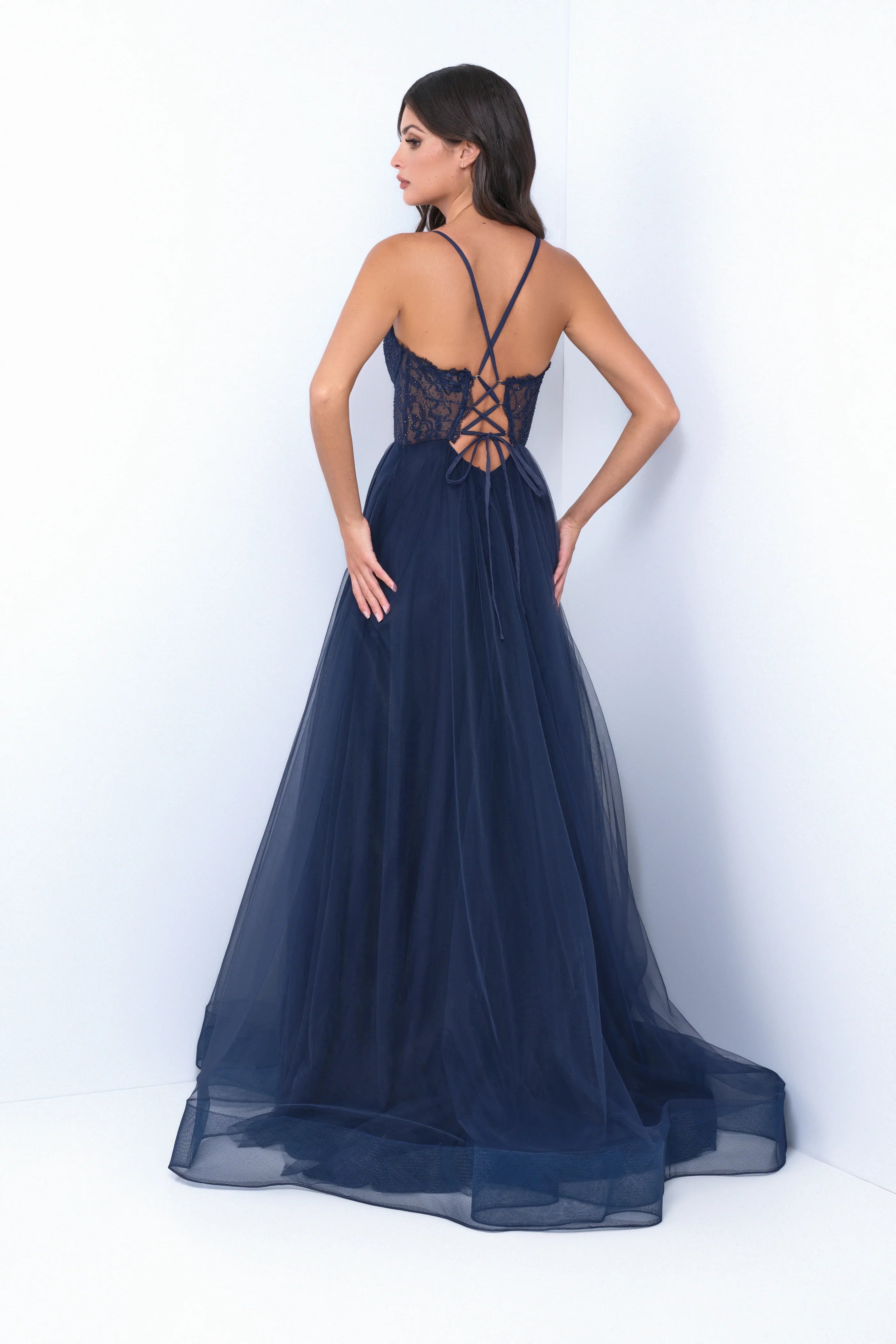 Dani Gown Navy Lace Tulle A line Dress