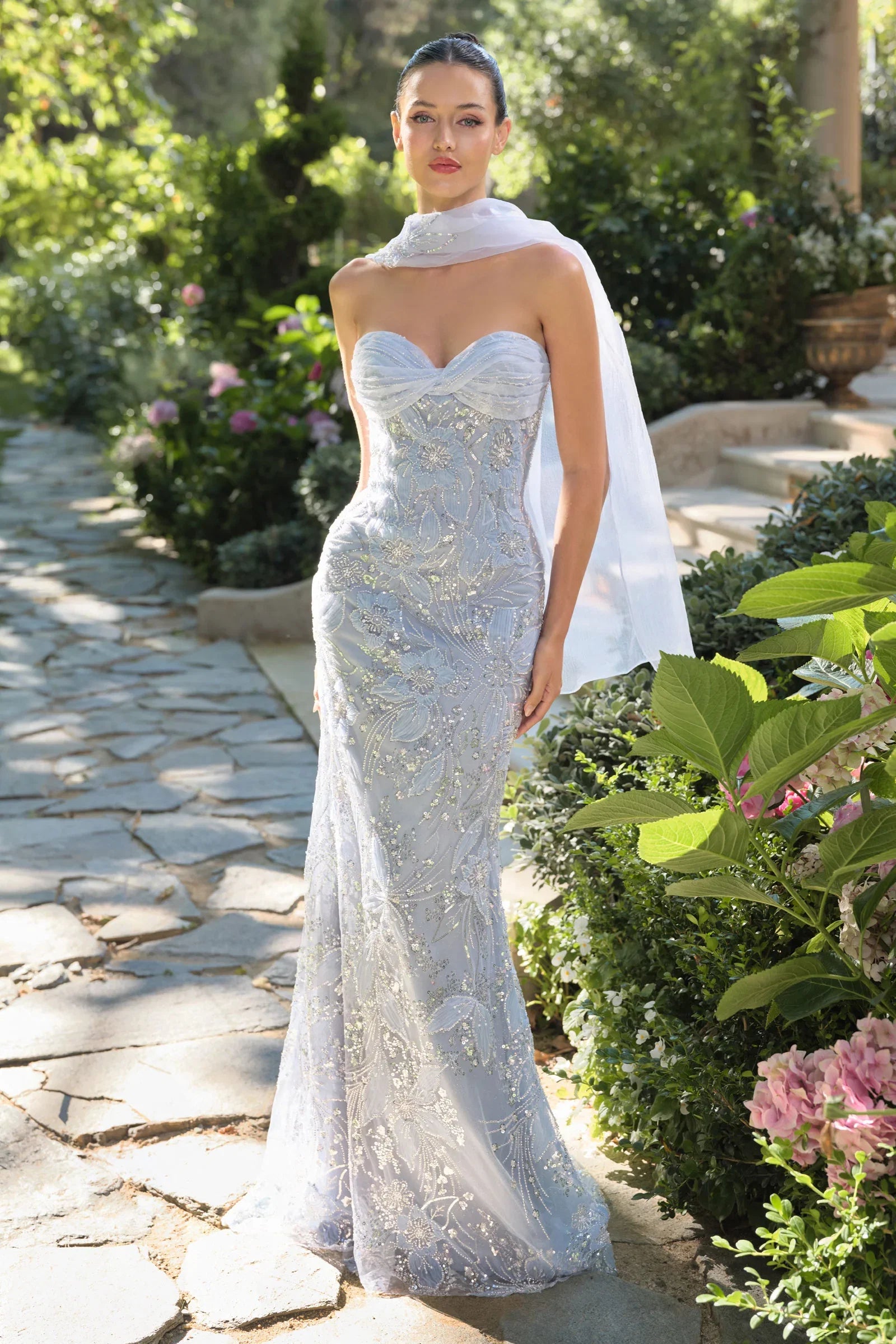 A1484 Meadow Lark Fitted Column Dress With Scarf Andrea Leo