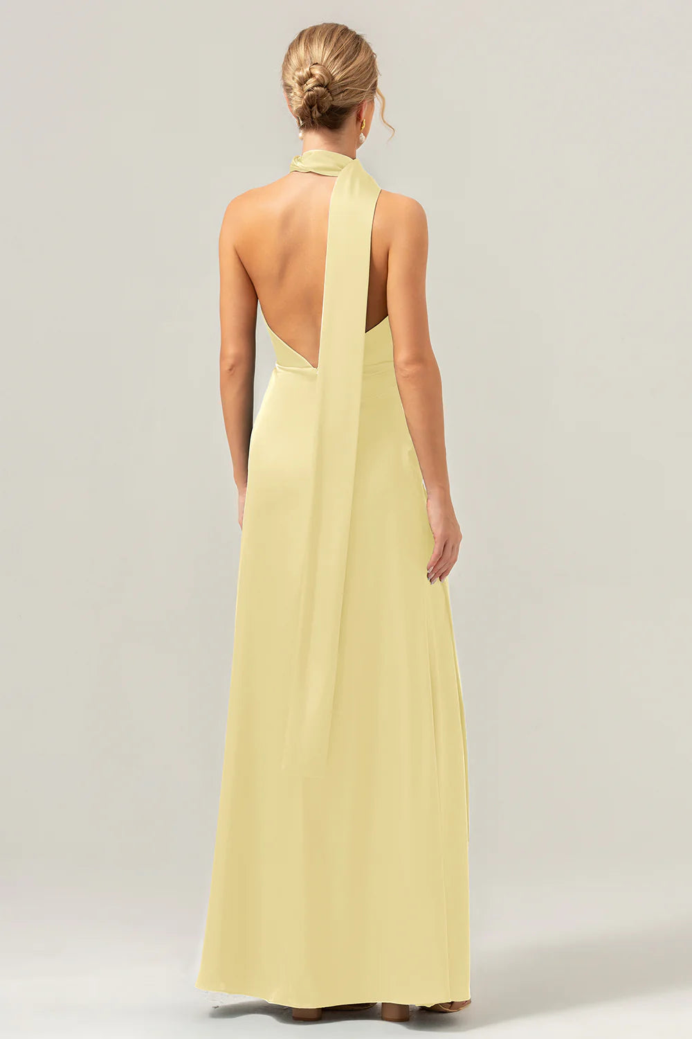 Peacock Sheath Deep V Neck Open Back Convertible Long Satin Bridesmaid Dress with Streamer