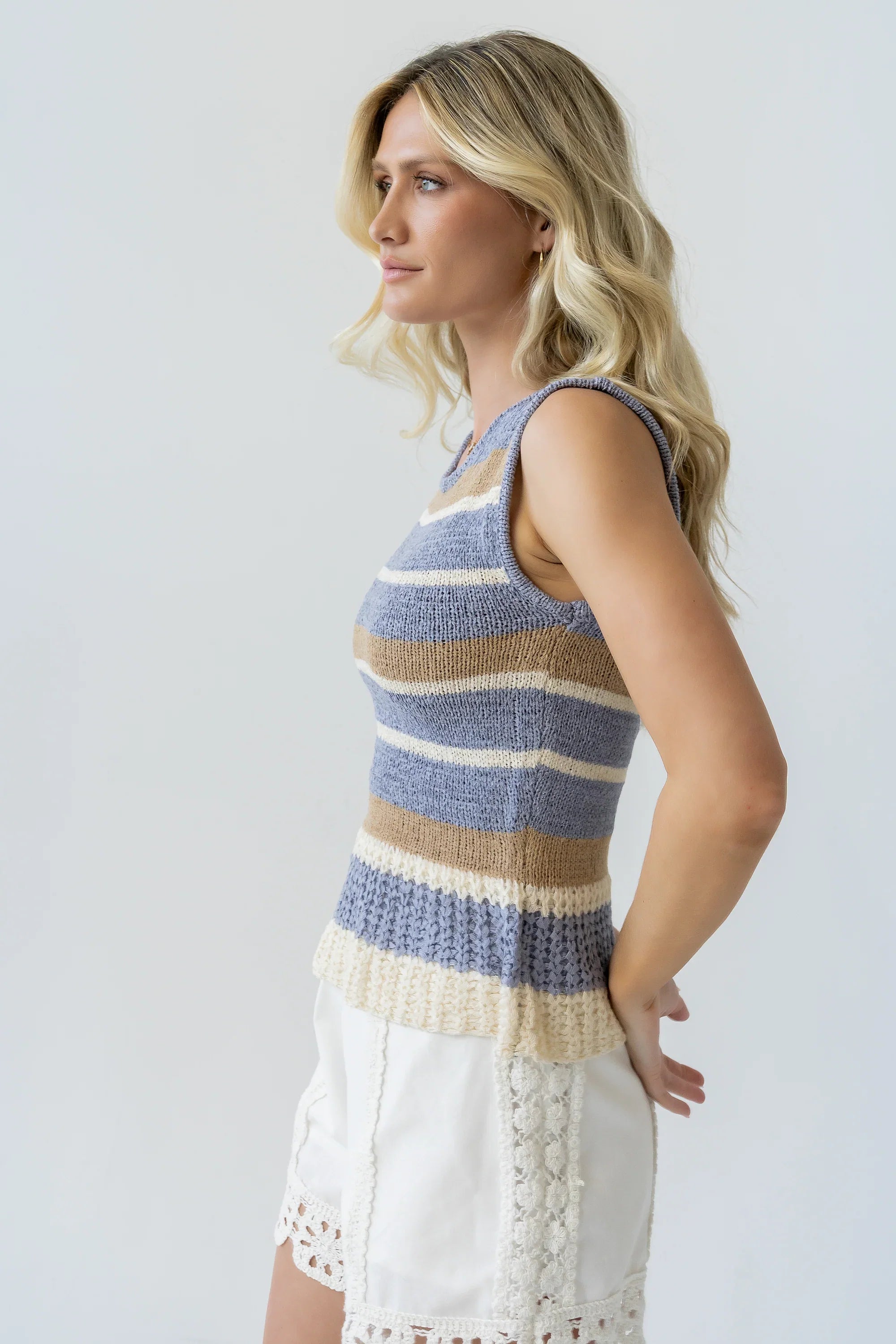 Tessa Striped Top in Dusty Blue
