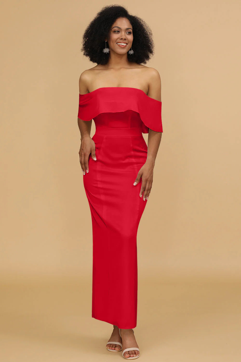 Mermaid Off the Shoulder Floor Length Satin Bridesmaid Dress