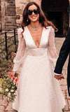 Plunging Neckline A Line Lace Casual Wedding Dress With Open Back And Beading