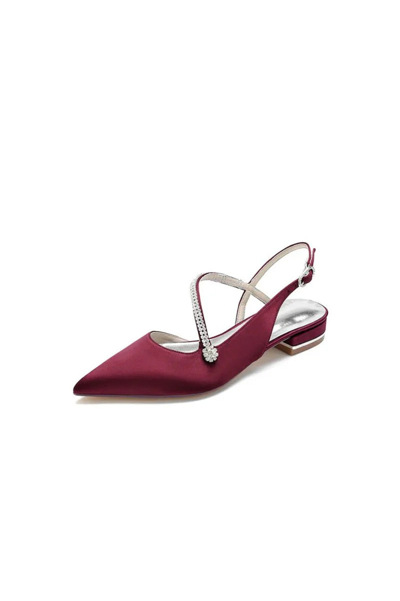 Beaded Pointed Toe Buckle Kitten Heels