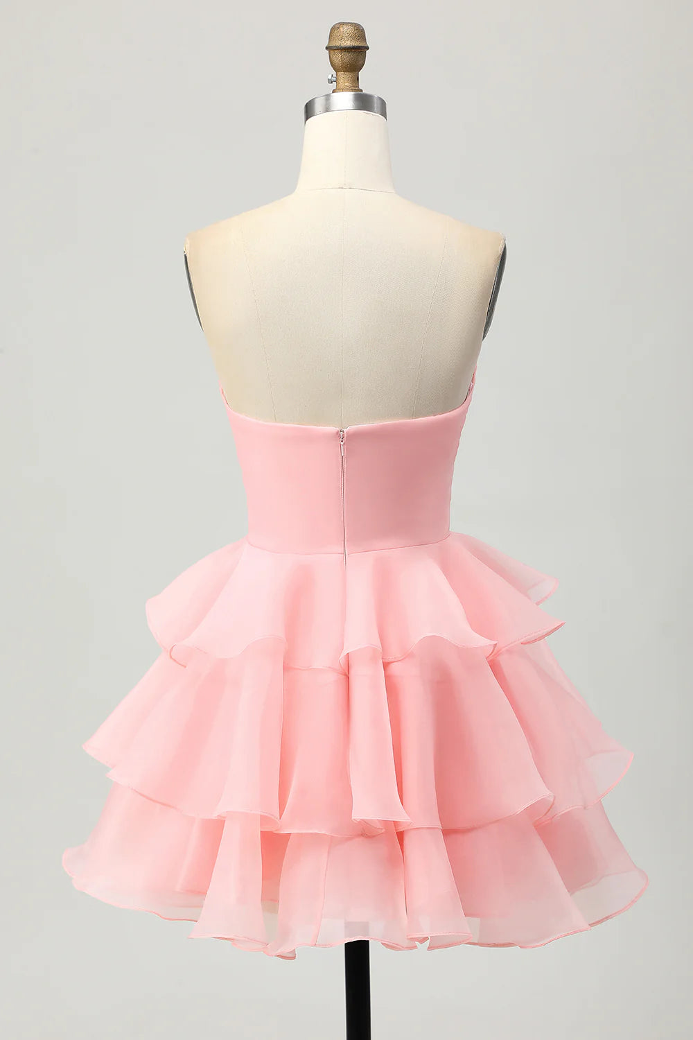 Blush A Line Tiered Strapless Cut Out Short Homecoming Dress with 3D Flower