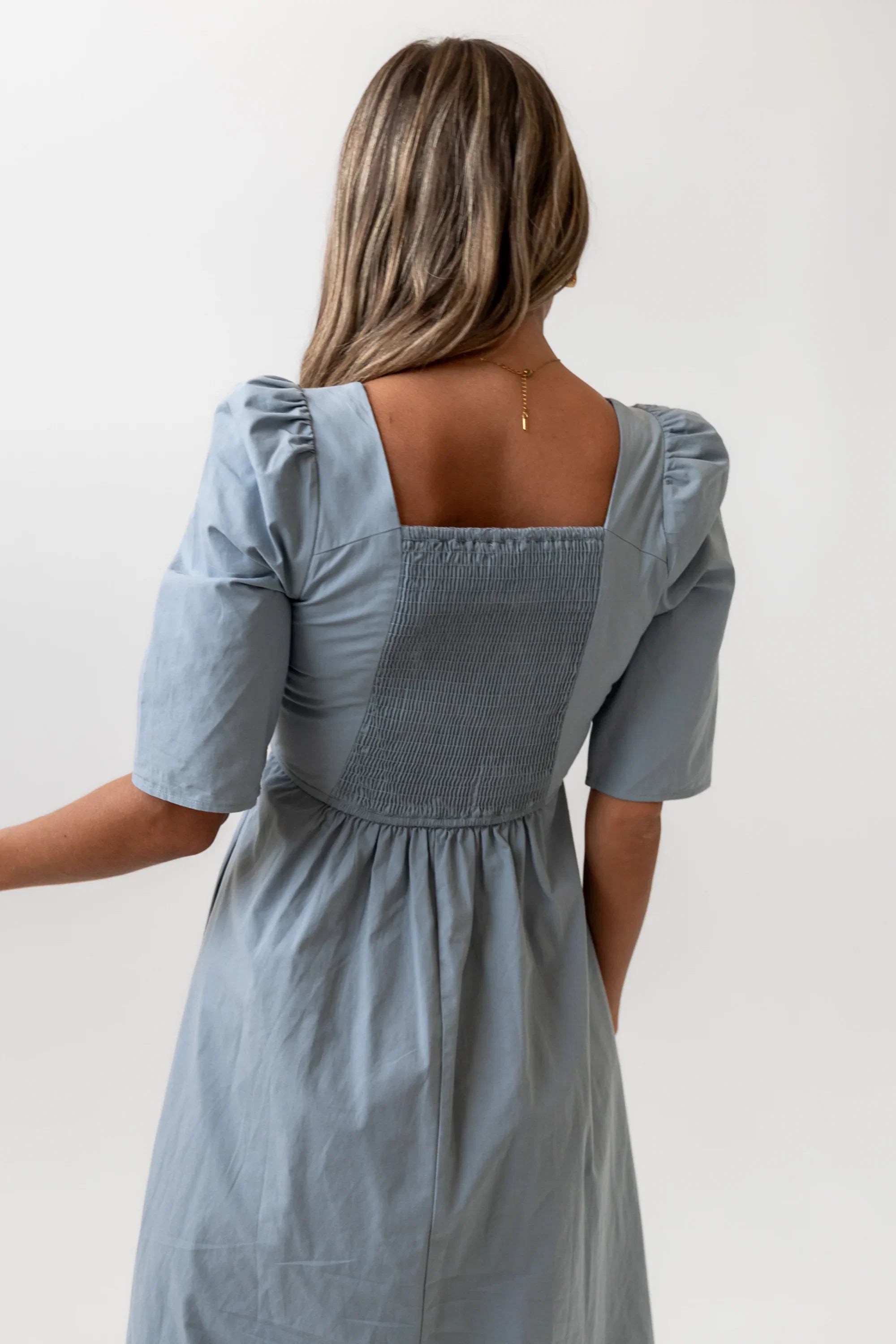 Paisley Smocked Midi Dress in Slate Blue FINAL SALE