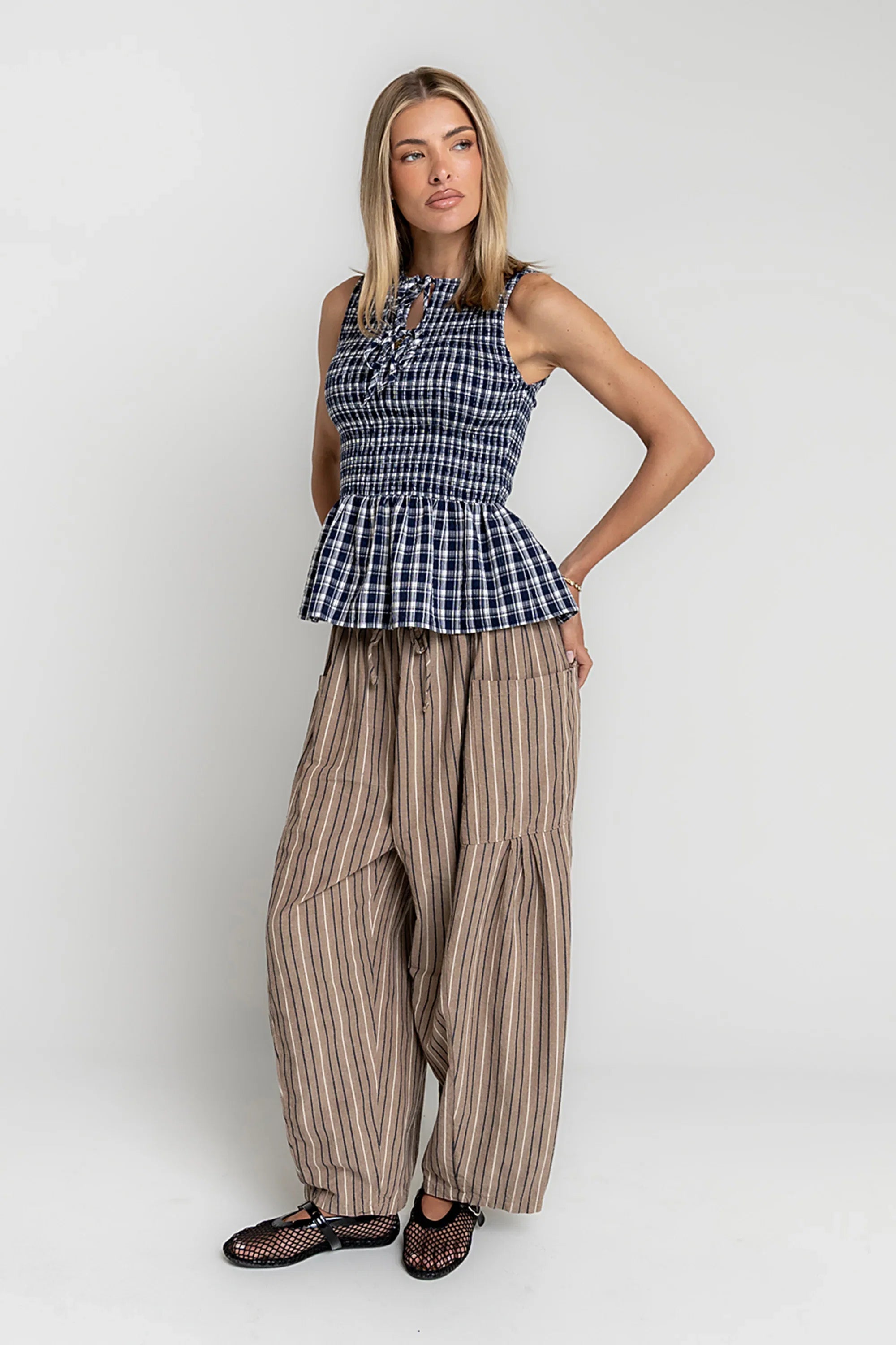 Peggy Gingham Smocked Tank
