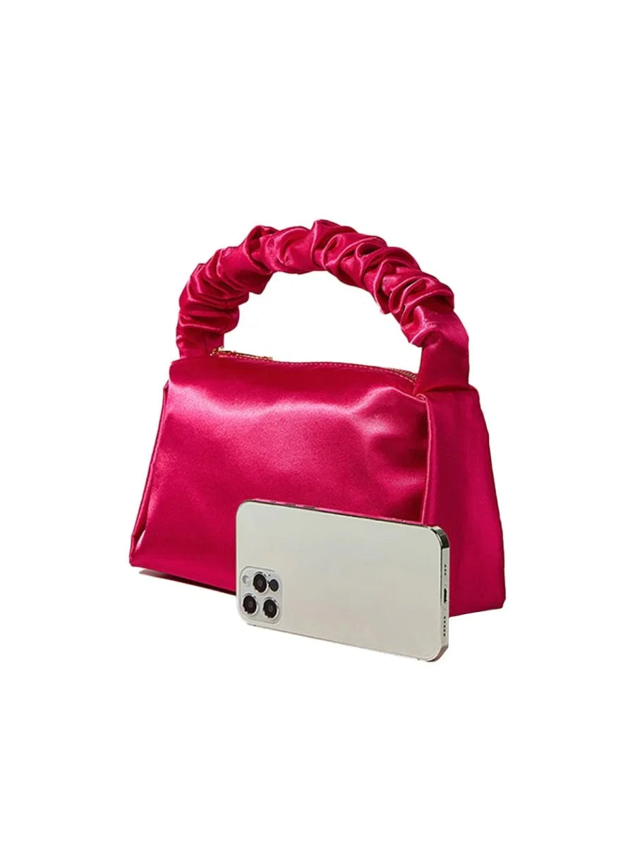 Womens Hot Pink Slouchy Handle Clutch Bags in Satin