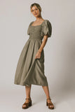 Janie Smocked Midi Dress in Olive FINAL SALE