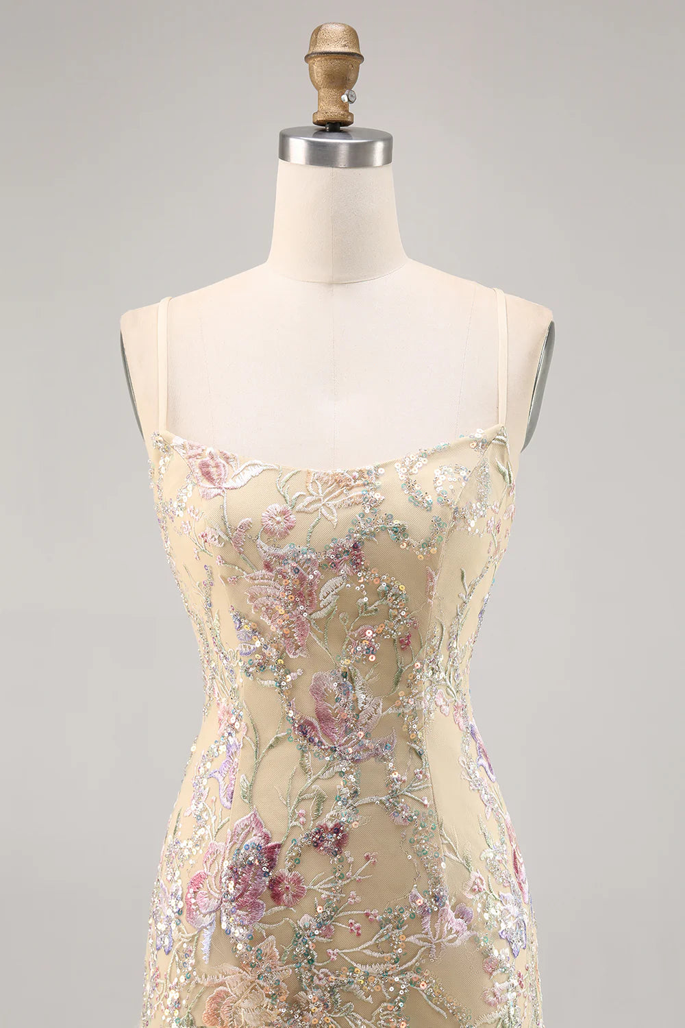 Apricot Spaghetti Straps Bodycon Sequins Homecoming Dress