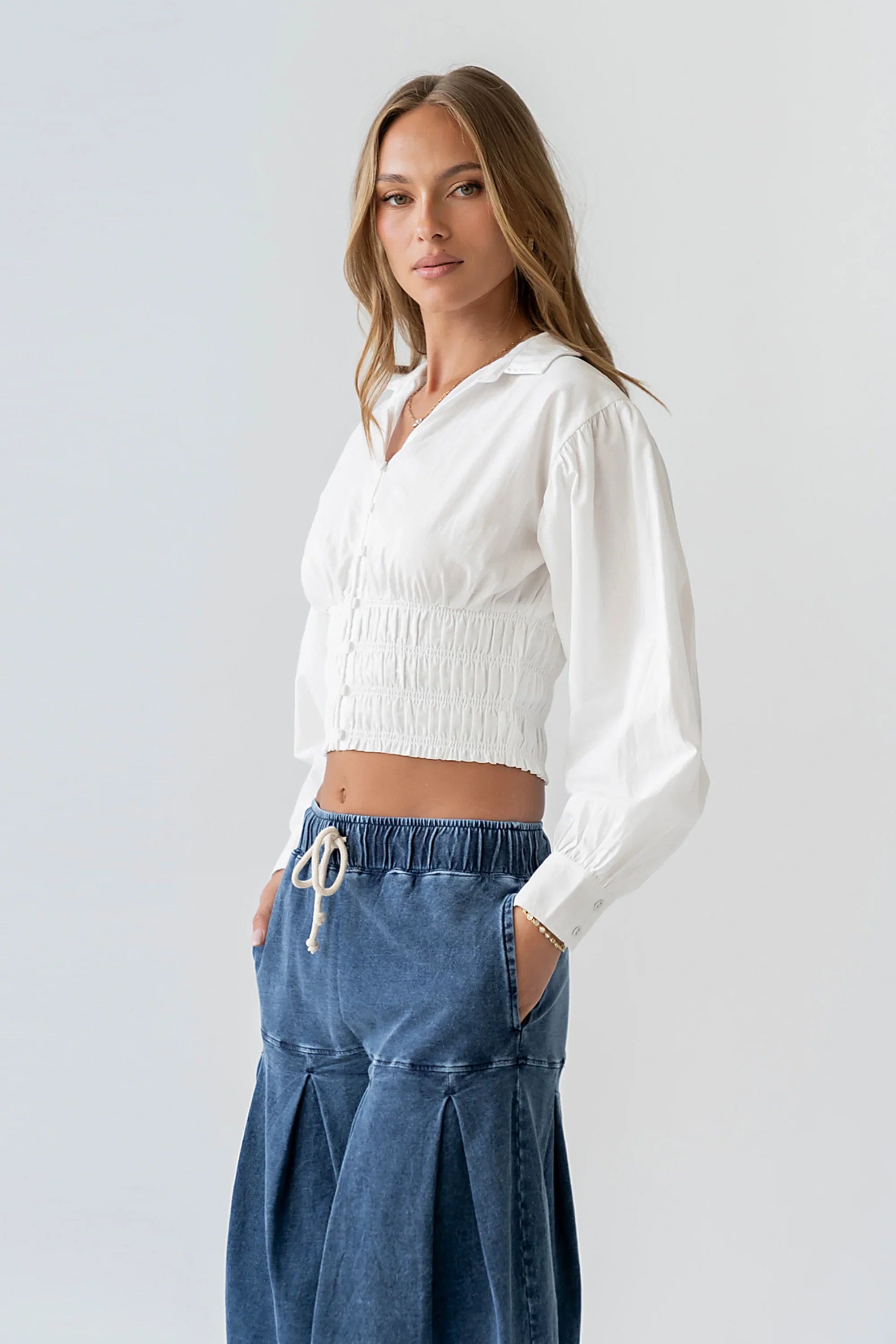 Yena Smocked Blouse in White
