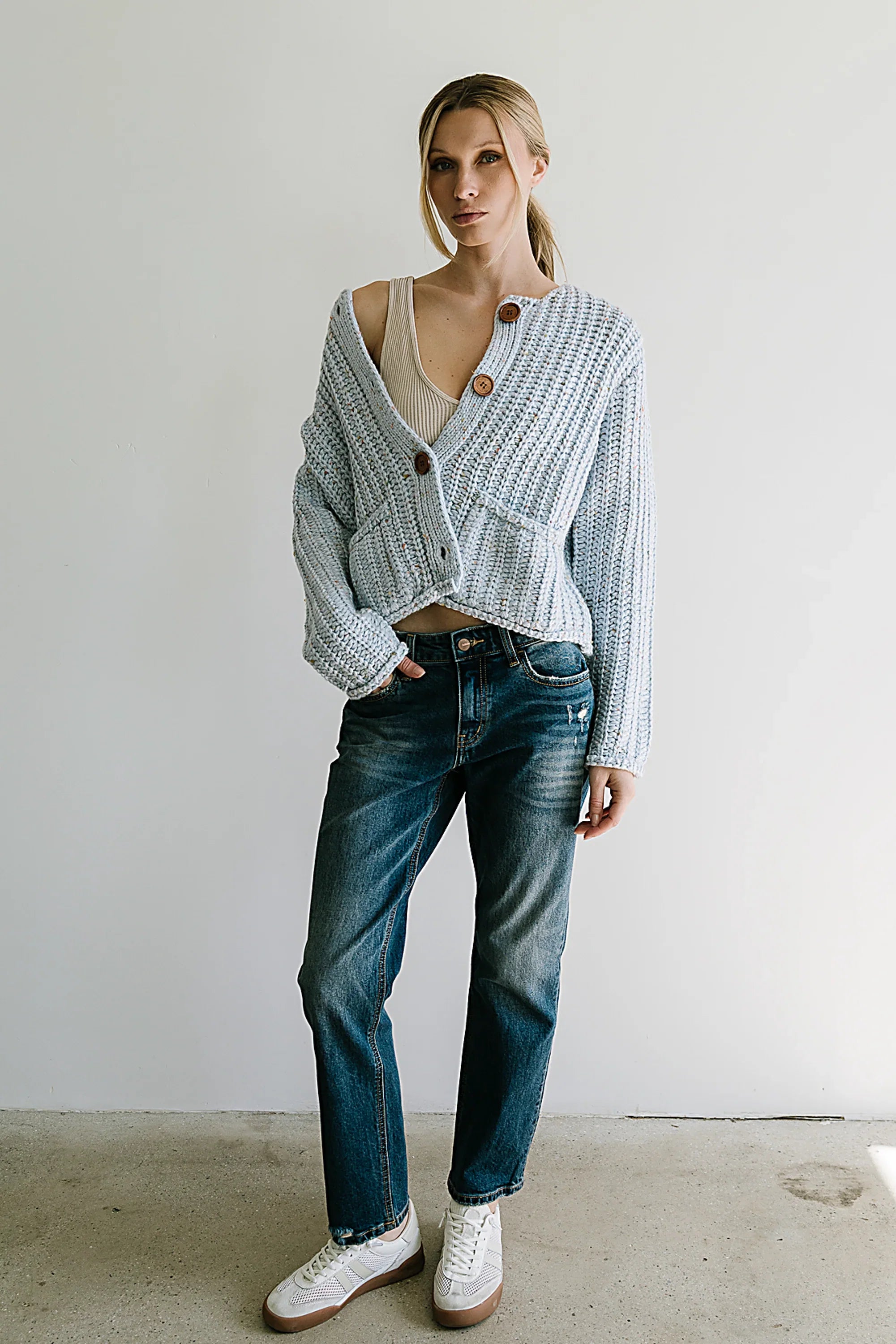 Holland Chunky Knit Cardigan in Blue FINAL SALE