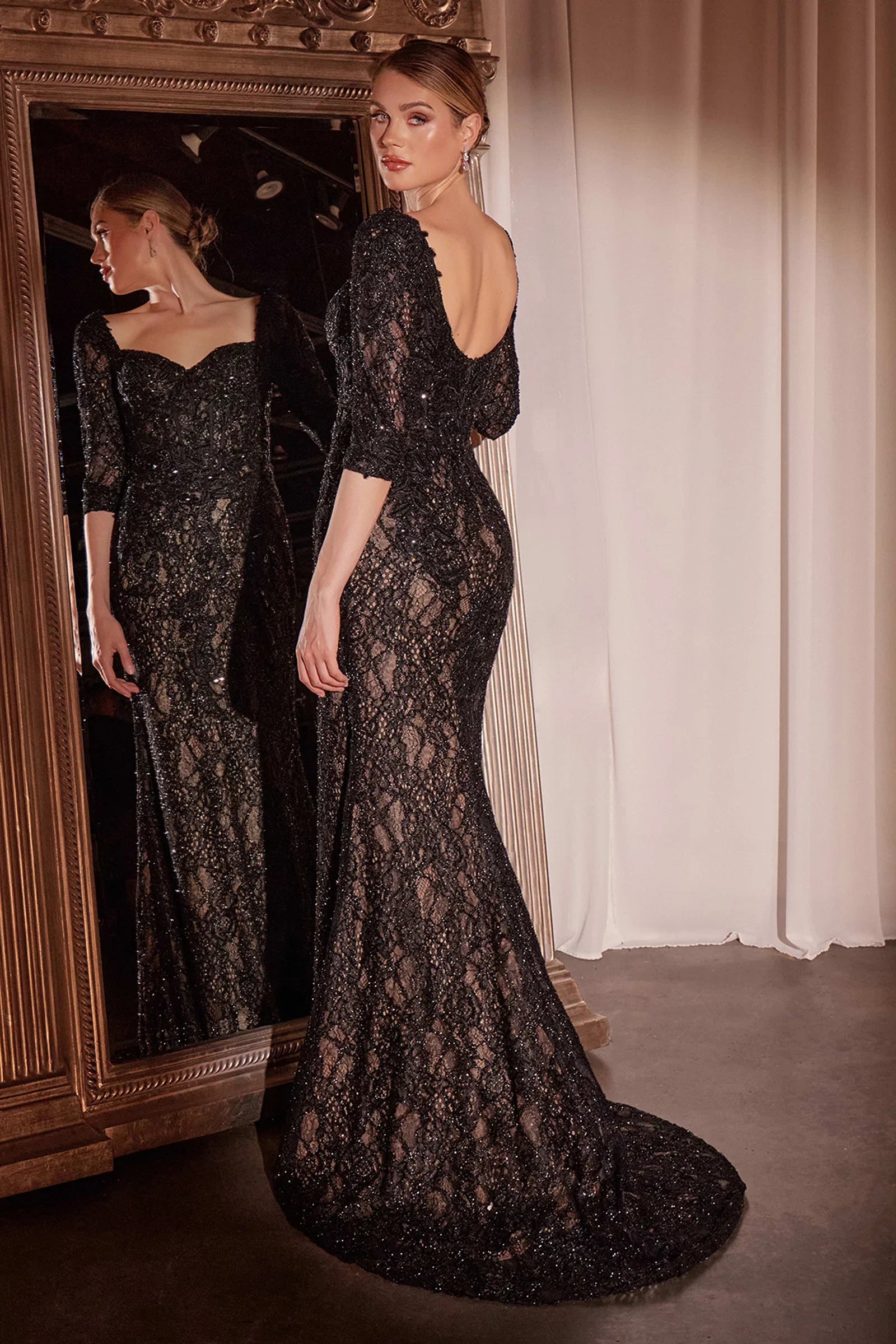Liesel Gown LONG SLEEVE LACE FITTED DRESS OVERSKIRT