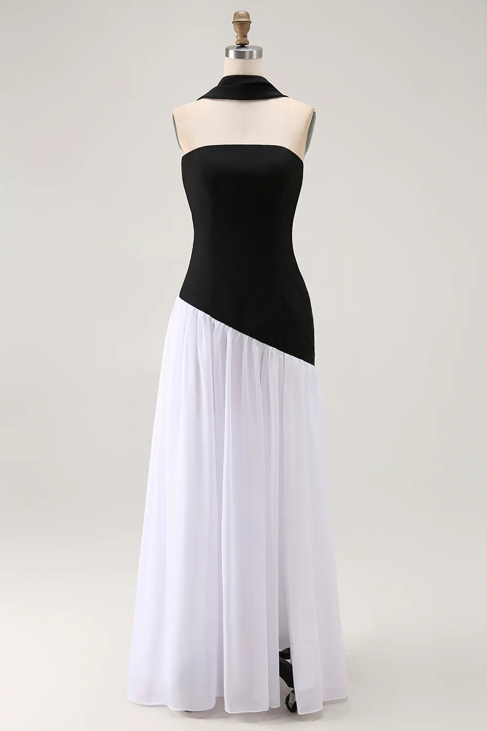 White Black Strapless Sheath Convertible Maxi Dress with Slit