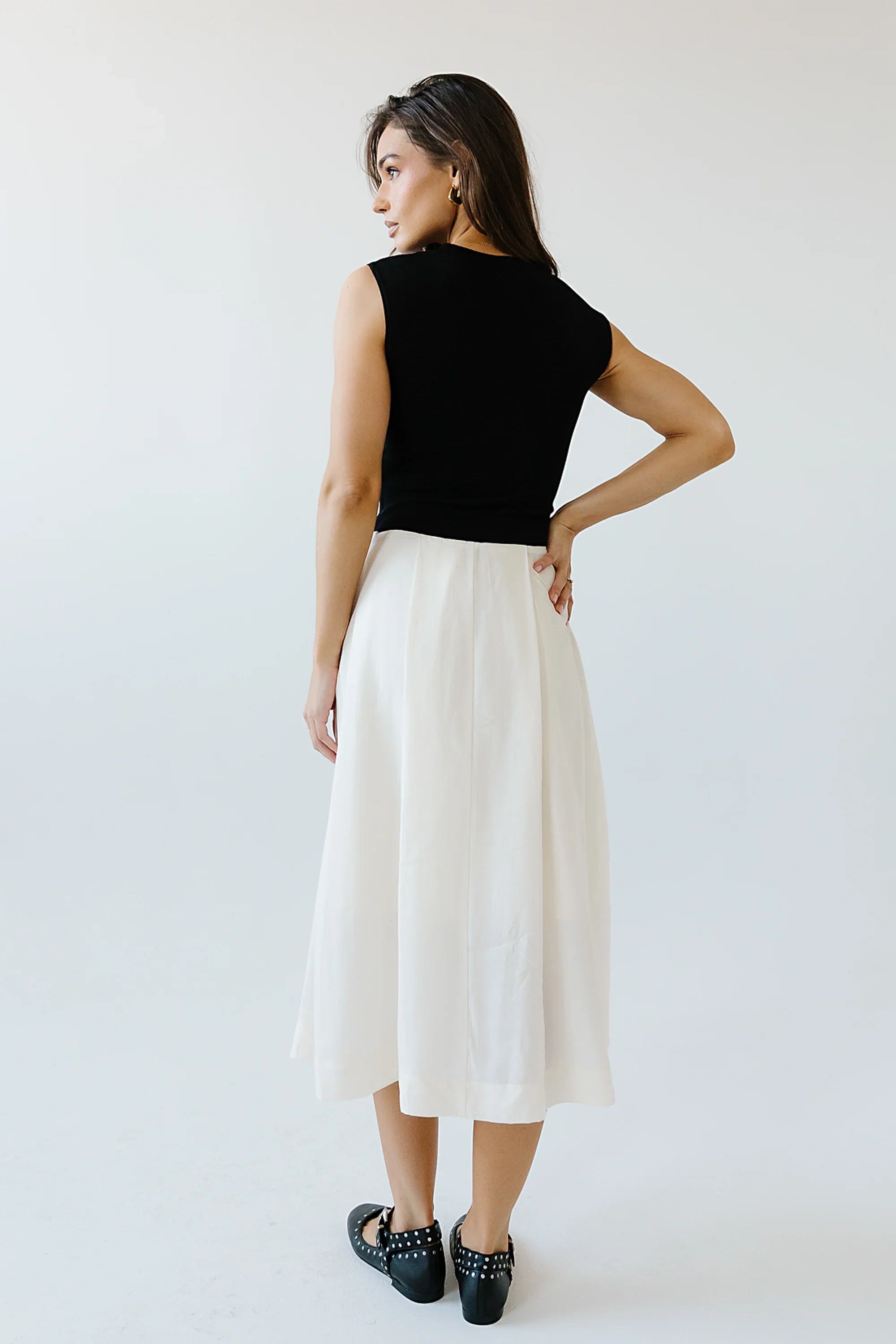 Tristan Mixed Media Midi Dress in Ivory FINAL SALE