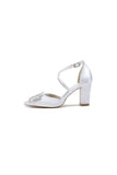 White Satin Pump with Crystal Embellished Cross Strap