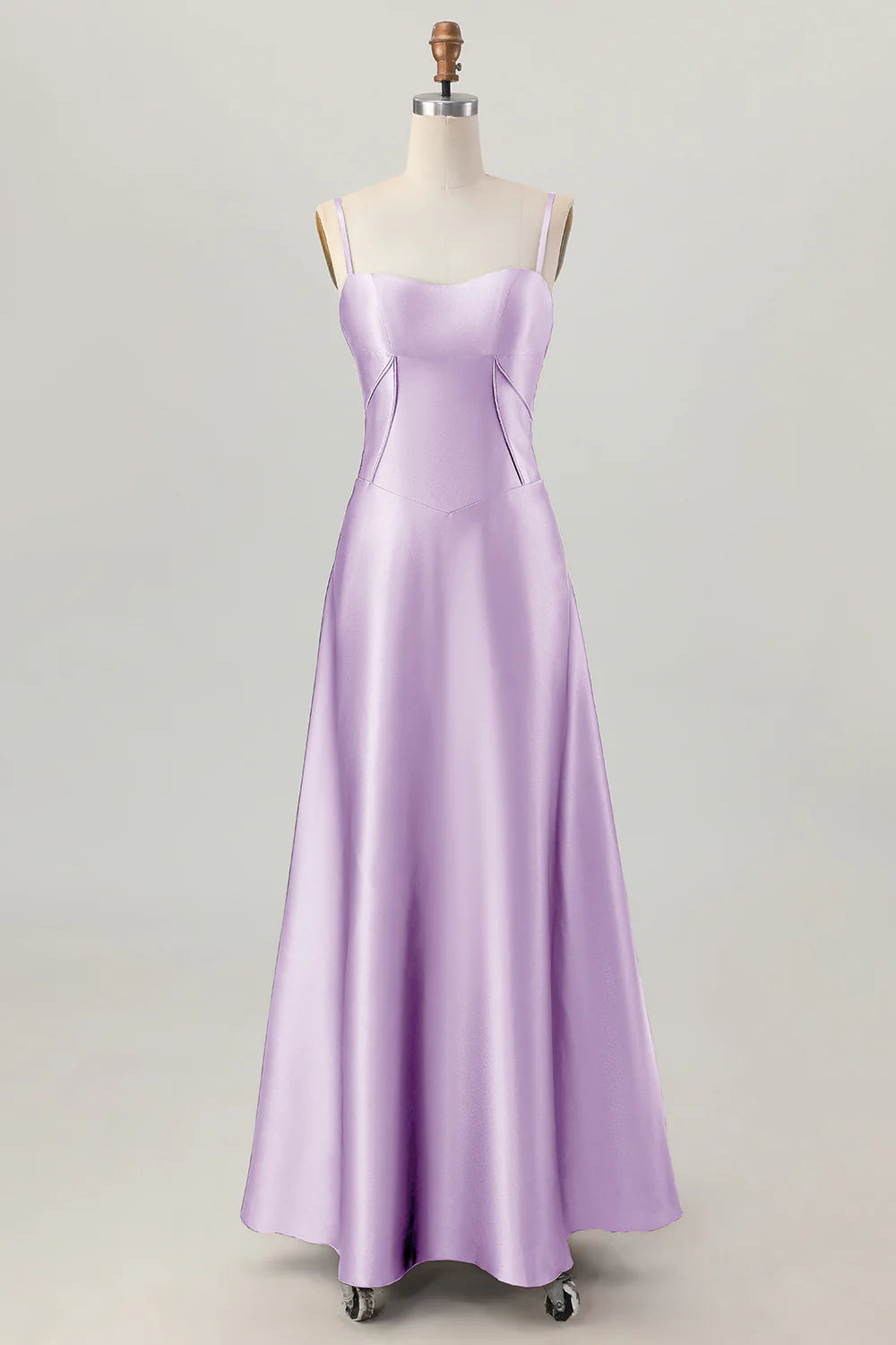 Coffee A Line Spaghetti Straps Long Bridesmaid Dress with Lace Up Back
