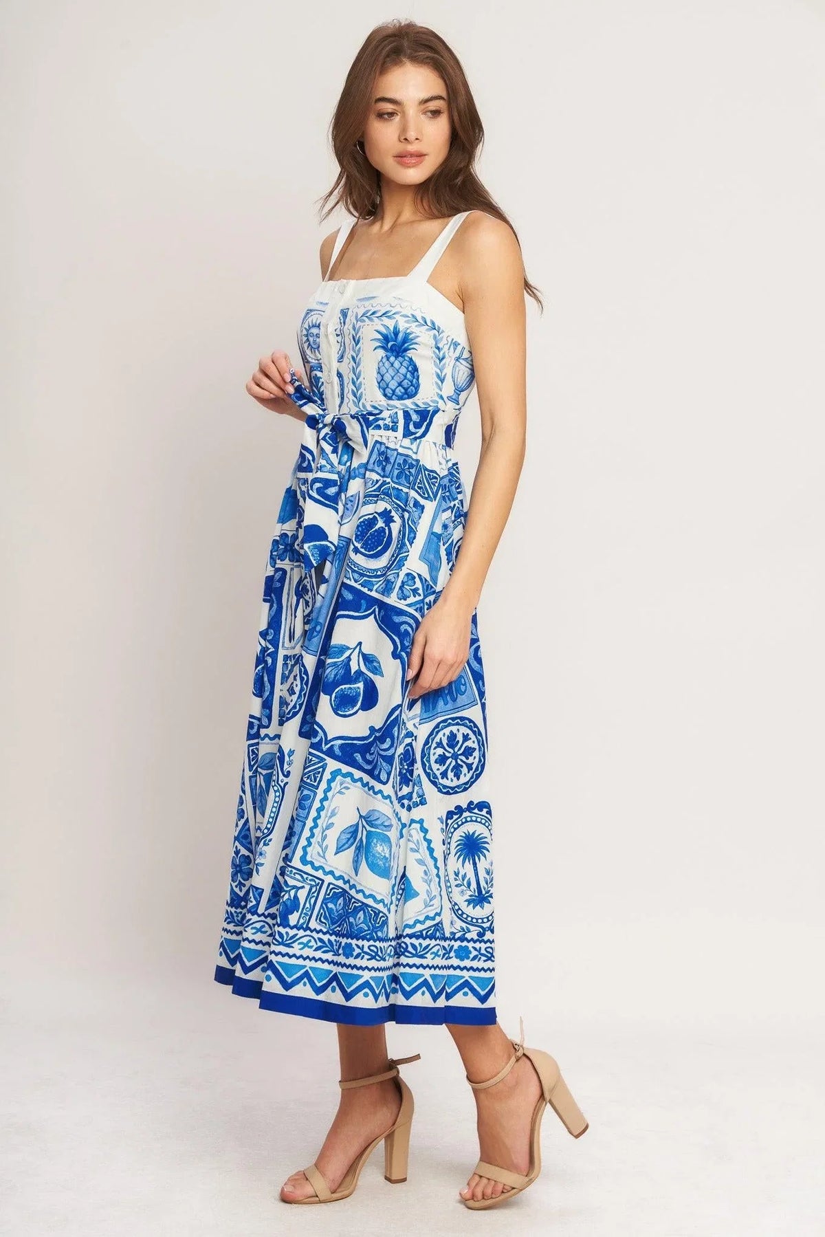 BLUE MAJOLICA CHARM MIDI DRESS