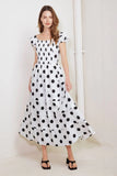 SHORT SLEEVE WHITE BLACK POLKA DOT MIDI DRESS